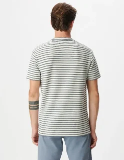 T-shirt écru maille gaufrée motif rayures Homme