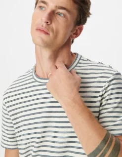 T-shirt écru maille gaufrée motif rayures Homme