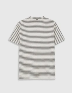 T-shirt écru maille gaufrée motif rayures Homme