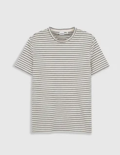 T-shirt écru maille gaufrée motif rayures Homme