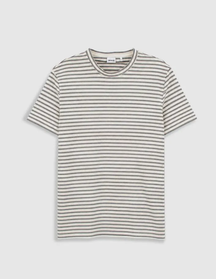 T-shirt écru maille gaufrée motif rayures Homme