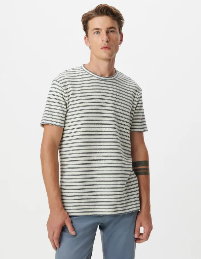 T-shirt écru maille gaufrée motif rayures Homme