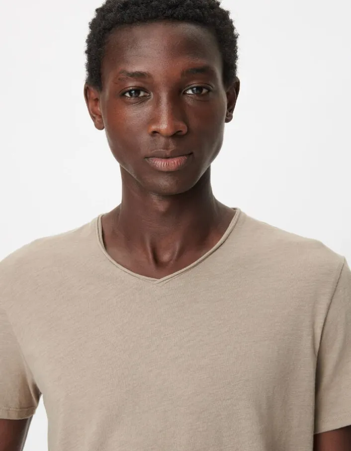 T-shirt encolure V beige coton bio flammé Homme