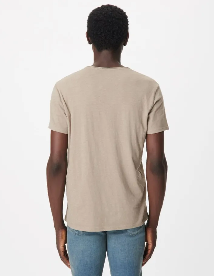 T-shirt encolure V beige coton bio flammé Homme
