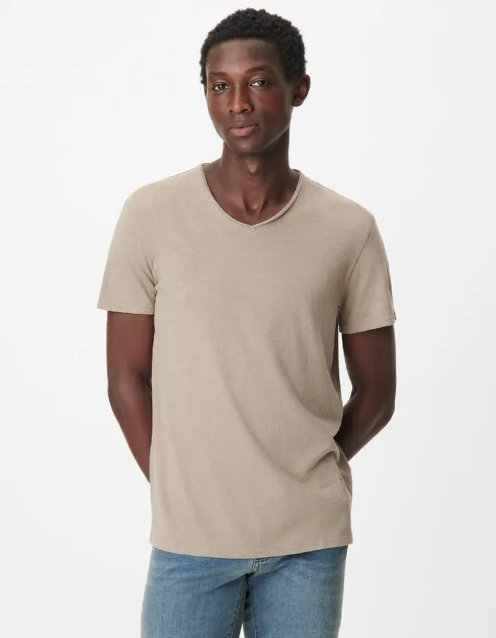 T-shirt encolure V beige coton bio flammé Homme