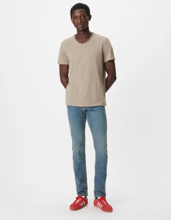 T-shirt encolure V beige coton bio flammé Homme