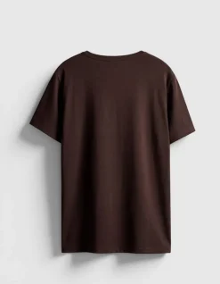 T-shirt encolure V marron coton bio flammé Homme