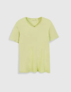 T-shirt encolure V vert coton bio flammé Homme