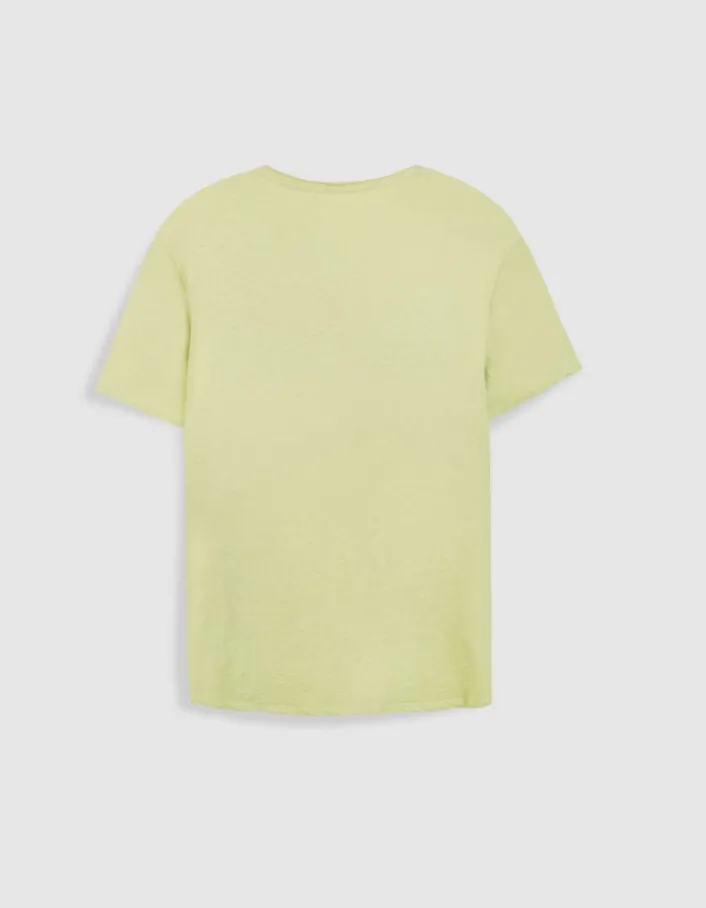 T-shirt encolure V vert coton bio flammé Homme
