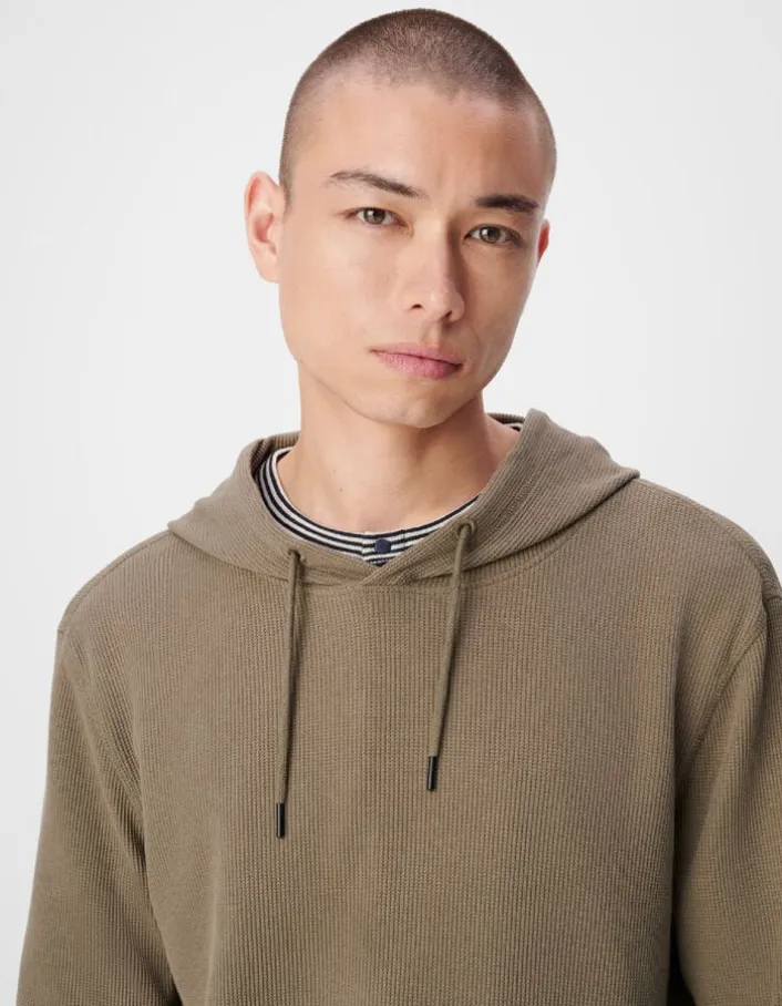 T-shirt kaki capuche maille nid d'abeille Homme