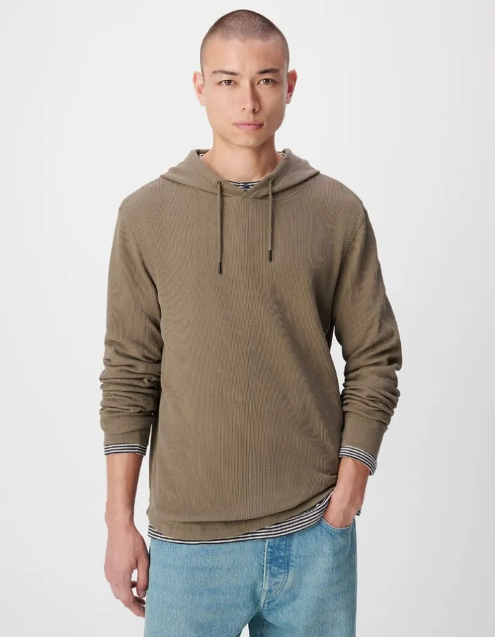 T-shirt kaki capuche maille nid d'abeille Homme