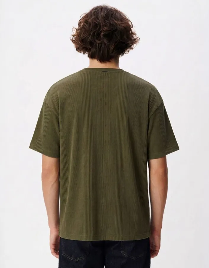 T-shirt kaki maille relief rayures Homme