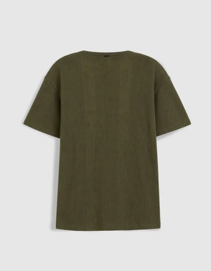 T-shirt kaki maille relief rayures Homme