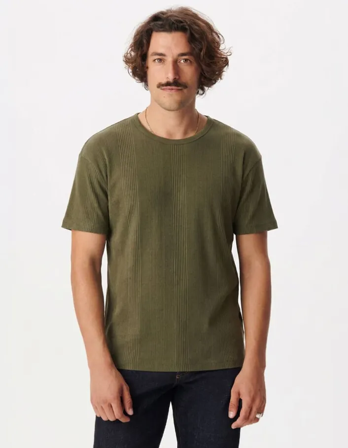 T-shirt kaki maille relief rayures Homme