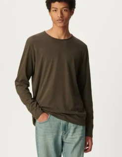 T-shirt L'Essentiel kaki coton bio manches longues Homme