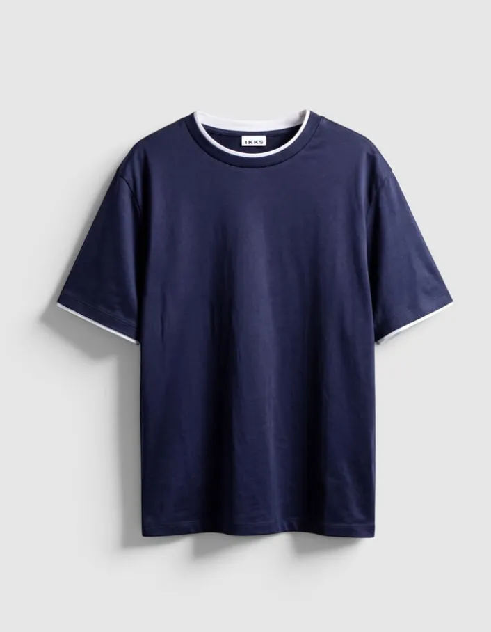 T-shirt marine effet trompe-l'oeil Homme