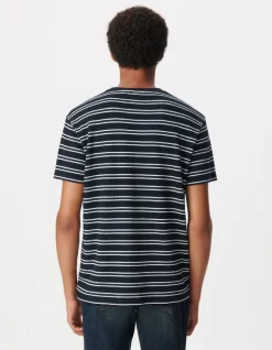T-shirt marine maille gaufrée motif rayures Homme