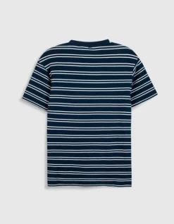 T-shirt marine maille gaufrée motif rayures Homme