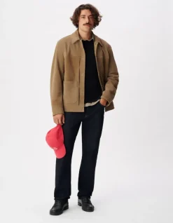 Veste beige cuir velours poches plaquées Homme