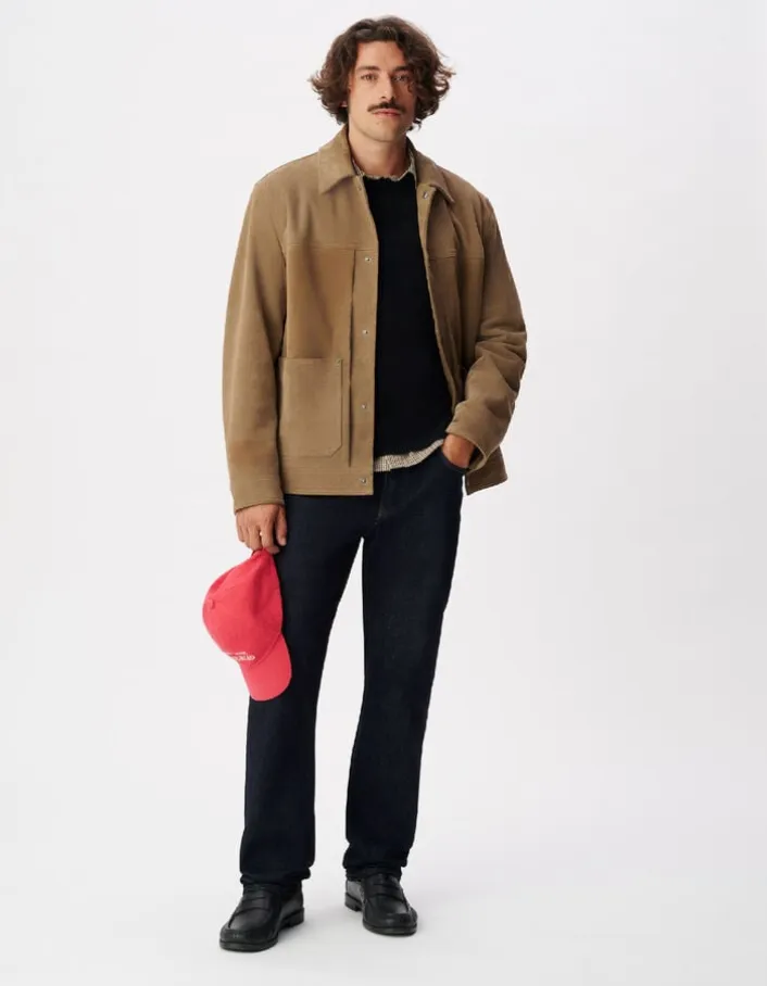 Veste beige cuir velours poches plaquées Homme