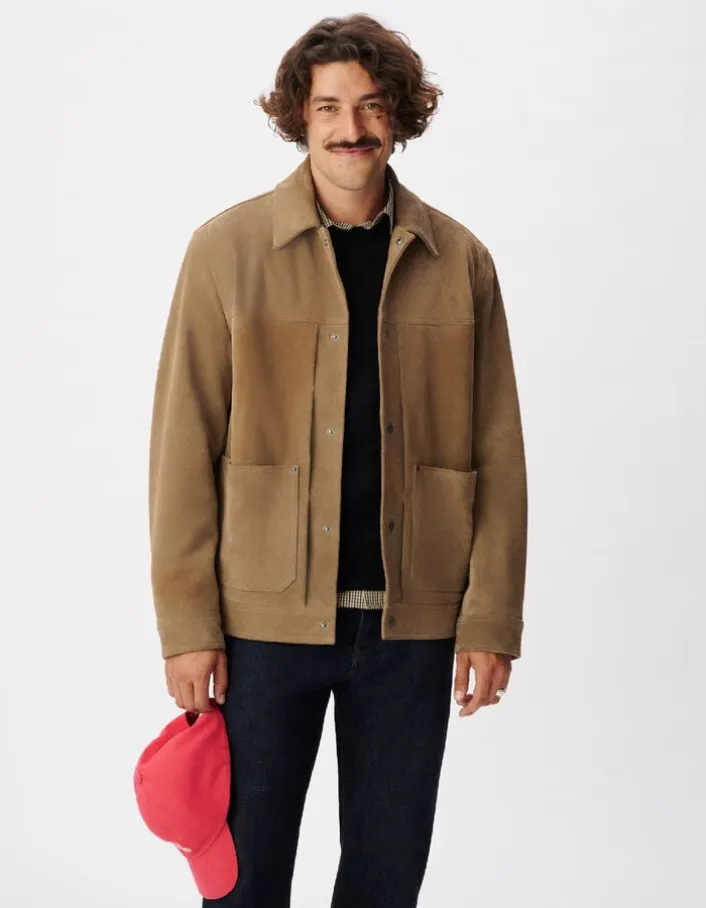 Veste beige cuir velours poches plaquées Homme