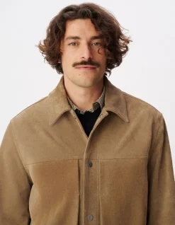 Veste beige cuir velours poches plaquées Homme