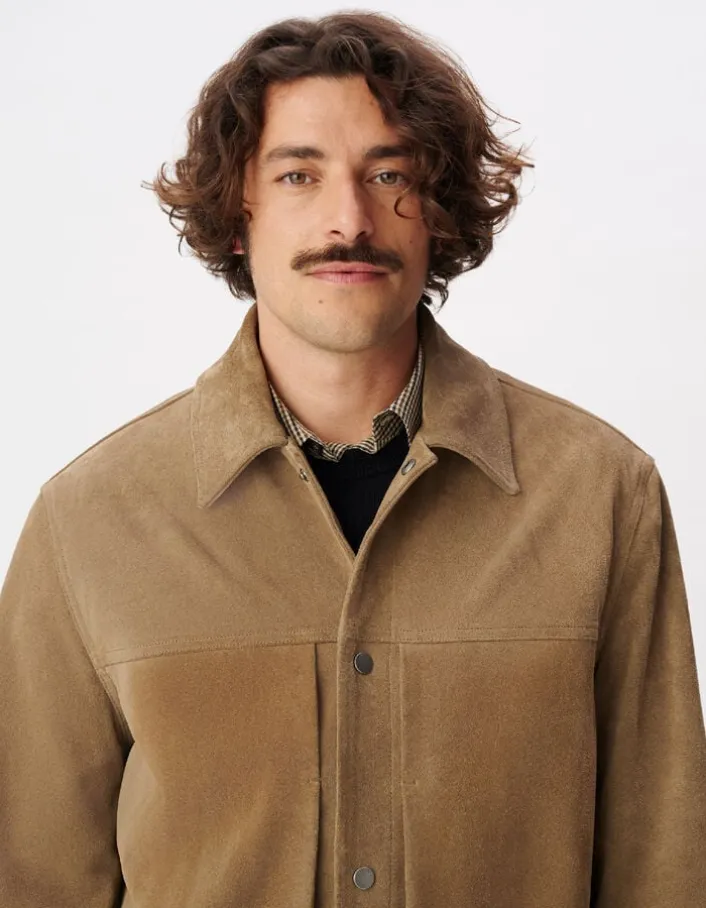 Veste beige cuir velours poches plaquées Homme