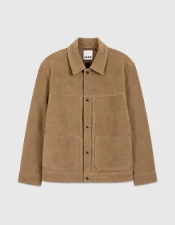 Veste beige cuir velours poches plaquées Homme