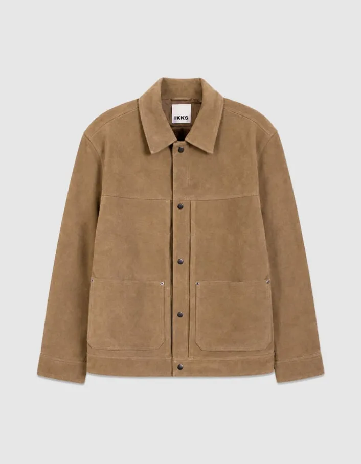 Veste beige cuir velours poches plaquées Homme