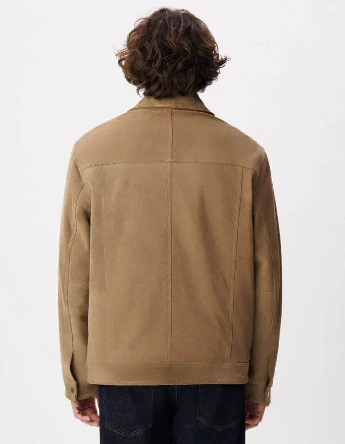 Veste beige cuir velours poches plaquées Homme