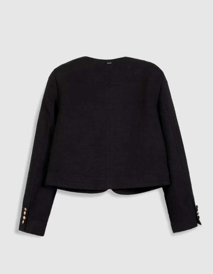 Veste carrée noire effet tweed Femme