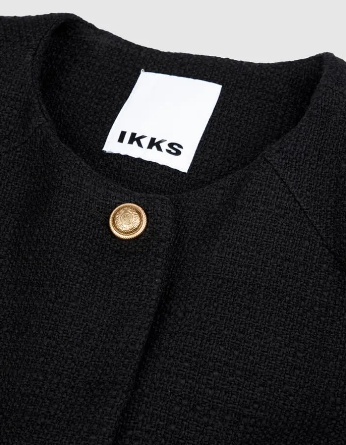 Veste carrée noire effet tweed Femme