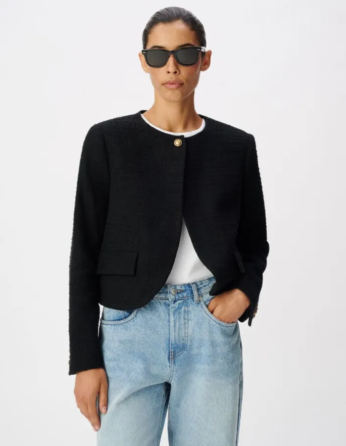 Veste carrée noire effet tweed Femme