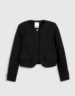 Veste carrée noire effet tweed Femme