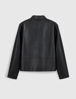 Veste cuir noir col montant Femme