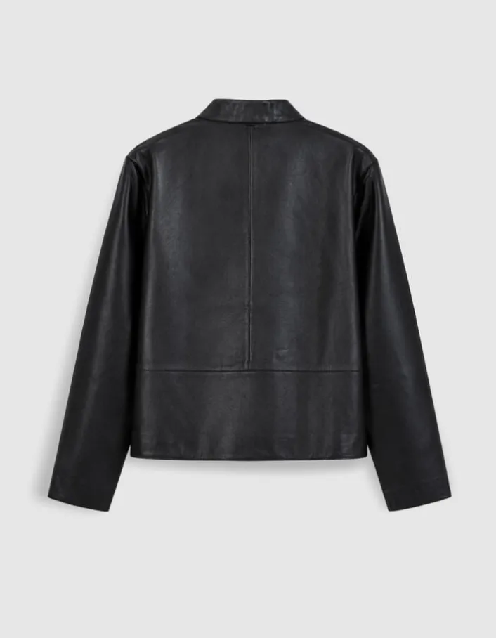 Veste cuir noir col montant Femme
