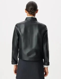 Veste cuir noir col montant Femme