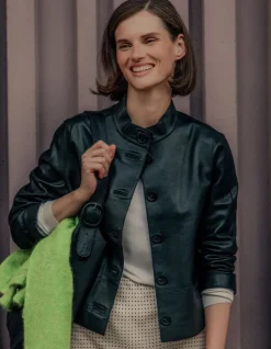 Veste cuir noir col montant Femme