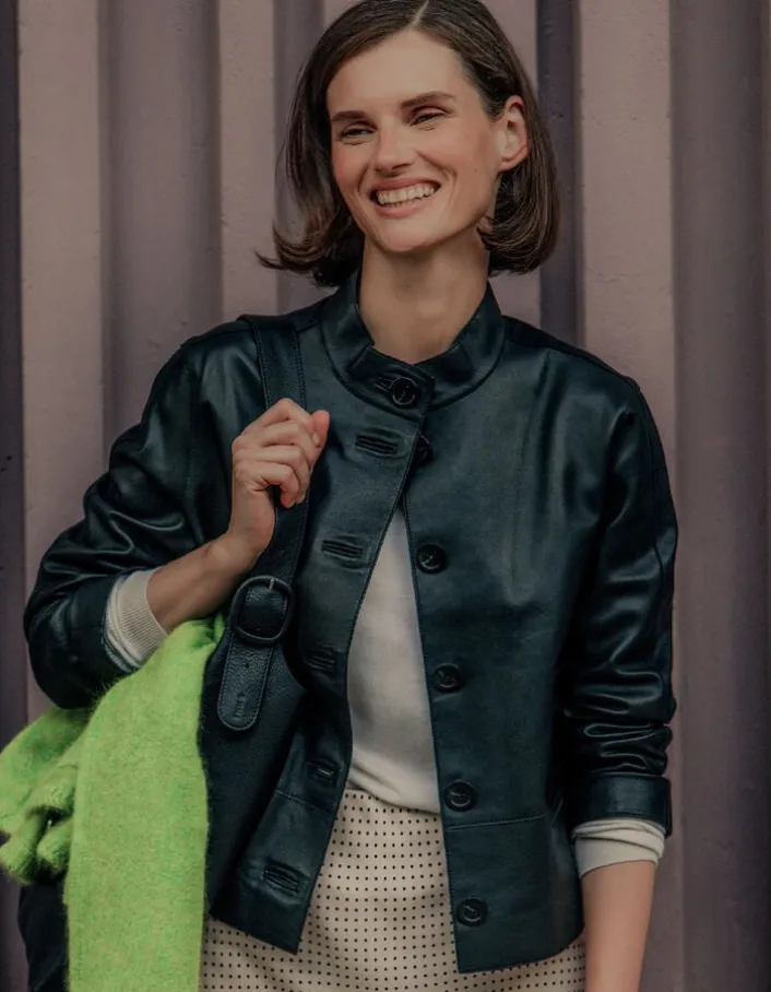 Veste cuir noir col montant Femme