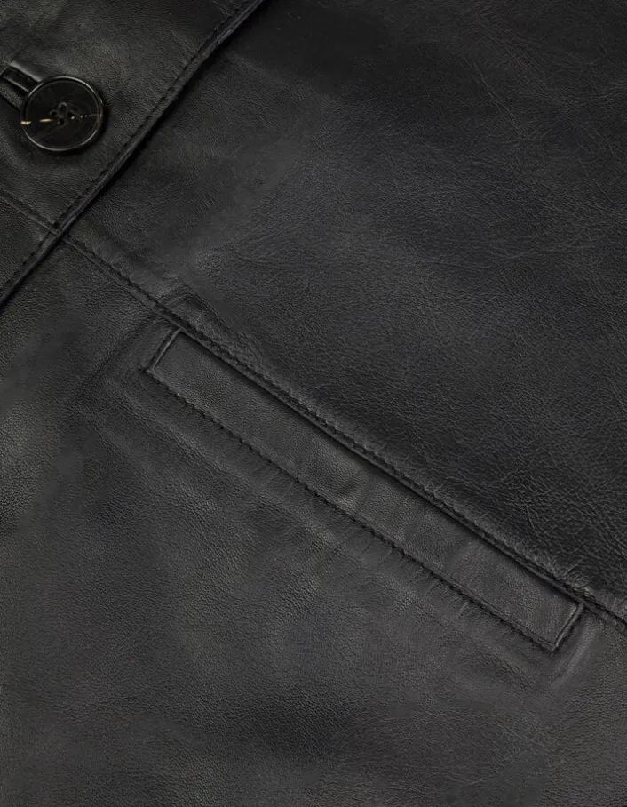 Veste cuir noir col montant Femme