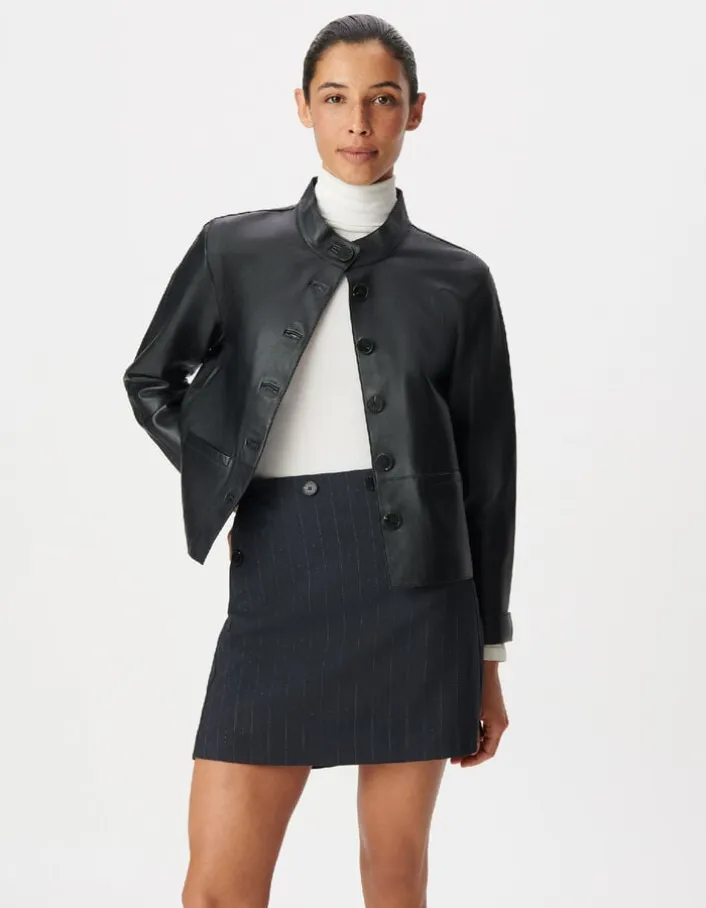 Veste cuir noir col montant Femme