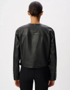 Veste cuir noir courte loose avec ceinture Femme