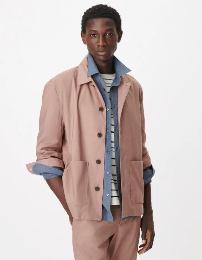 Veste de costume rose lin mélangé Homme