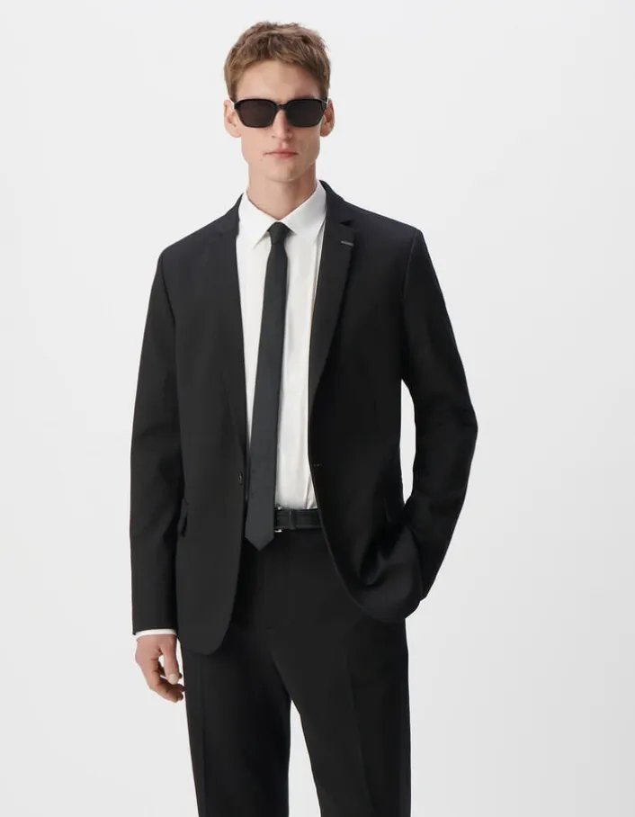 Veste de costume SLIM noire maille Milano Homme