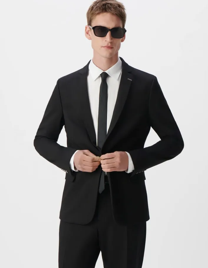 Veste de costume SLIM noire maille Milano Homme