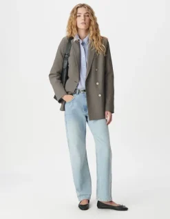 Veste de tailleur beige motif pied-de-puce Femme