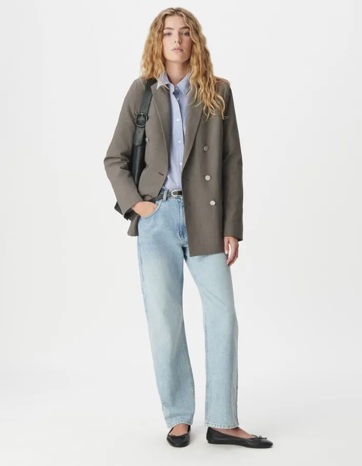 Veste de tailleur beige motif pied-de-puce Femme