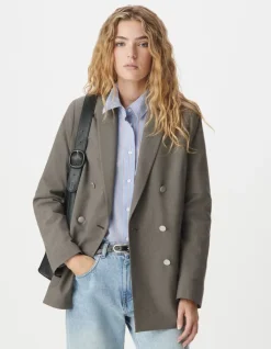 Veste de tailleur beige motif pied-de-puce Femme