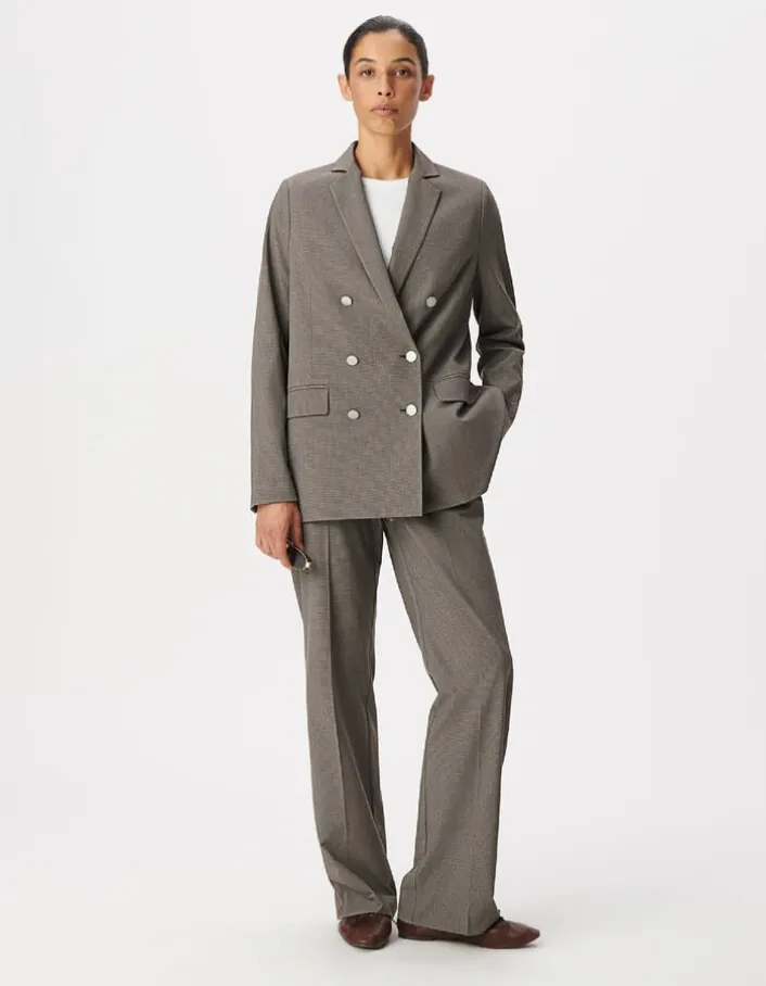 Veste de tailleur beige motif pied-de-puce Femme