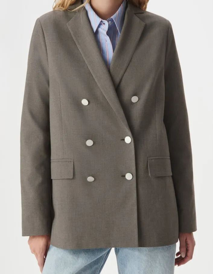 Veste de tailleur beige motif pied-de-puce Femme